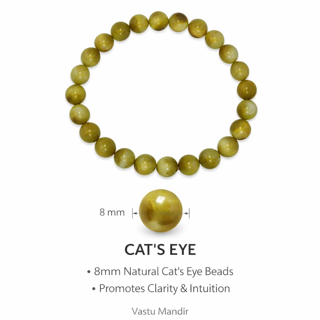 Premium Natural Cat’s Eye 8mm Bead Bracelet, Vastu Remedy for Sharp Focus