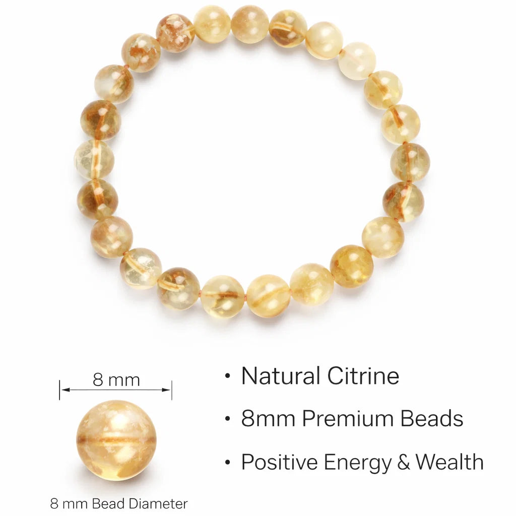 Premium Citrine 8mm Bead Bracelet Vastu Remedy for Confidence & Clarity