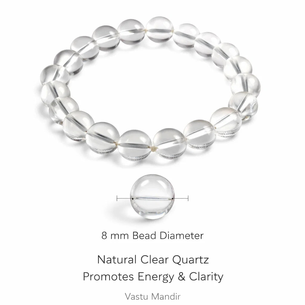 Clear Quartz Mala Bracelet (8 mm) – Vastu Remedy for Meditation, Aura Cleanse & Balance