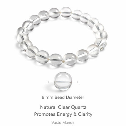 Clear Quartz Mala Bracelet (8 mm) – Vastu Remedy for Meditation, Aura Cleanse & Balance