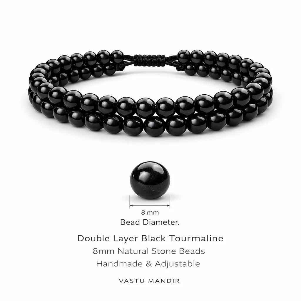 Natural Black Tourmaline 8mm Dual-Strand Bracelet – Vastu Remedy for Shield & Stability