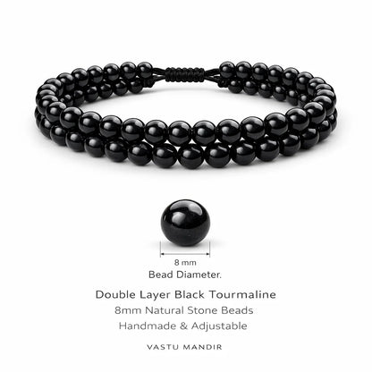 Natural Black Tourmaline 8mm Dual-Strand Bracelet – Vastu Remedy for Shield & Stability