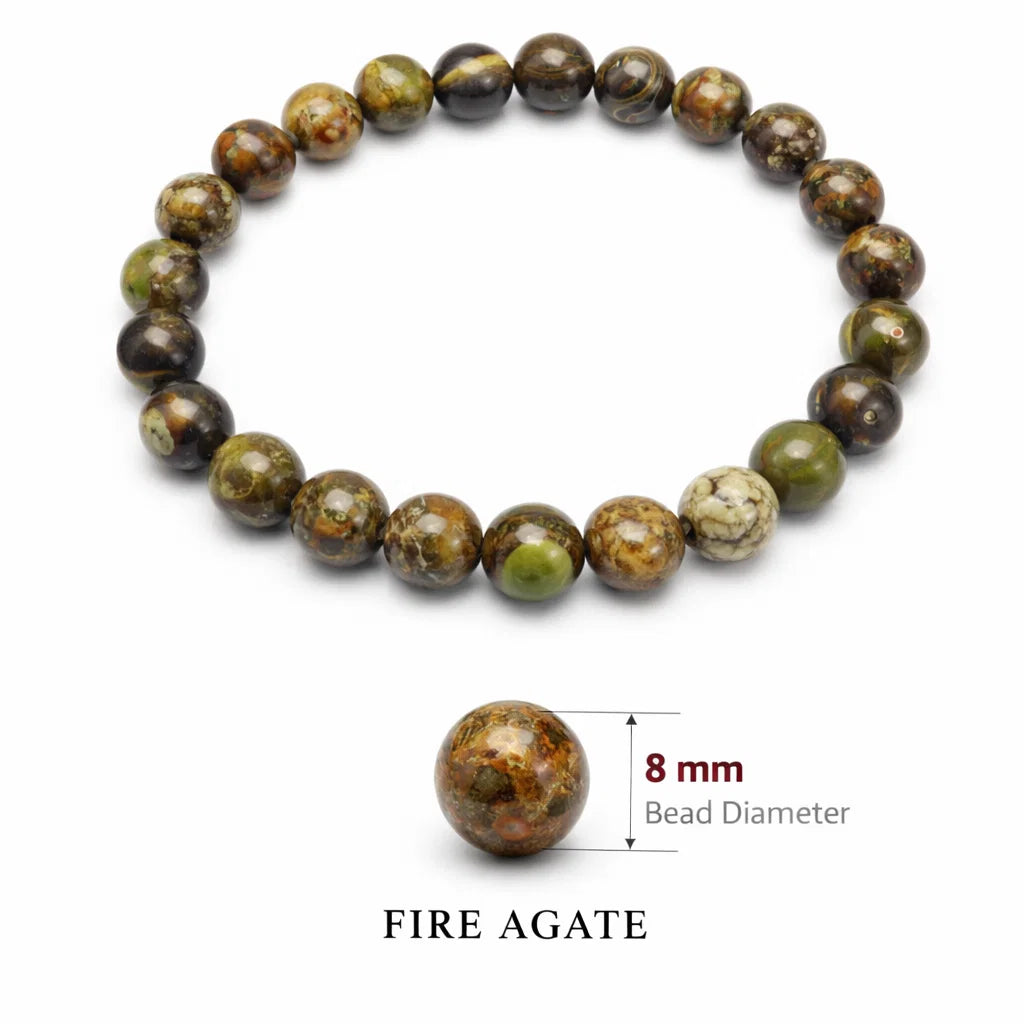 Natural Fire Agate 8mm Bead Bracelet, Vastu Remedy for Grounding & Focus