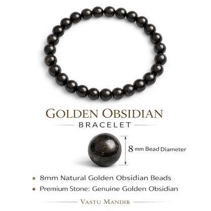 Premium Golden Sheen Obsidian 8mm Bead Bracelet, Vastu Remedy for Protection, Grounding & Willpower — Natural Black-Gold Crystal Mala