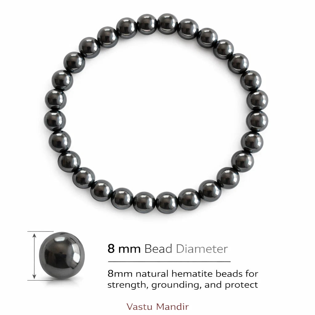 Premium Natural Hematite 8mm Bead Bracelet, Vastu Remedy for Grounding & Focus