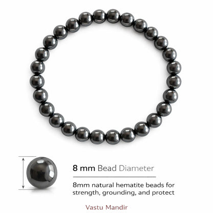 Premium Natural Hematite 8mm Bead Bracelet, Vastu Remedy for Grounding & Focus