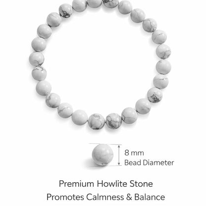 Natural Howlite Crystal Bracelet – Vastu Remedy for Calm Sleep & Patience Building | 8mm Beads