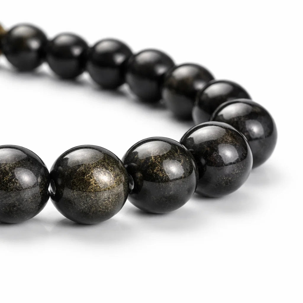 Premium Golden Sheen Obsidian 8mm Bead Bracelet, Vastu Remedy for Protection, Grounding & Willpower — Natural Black-Gold Crystal Mala
