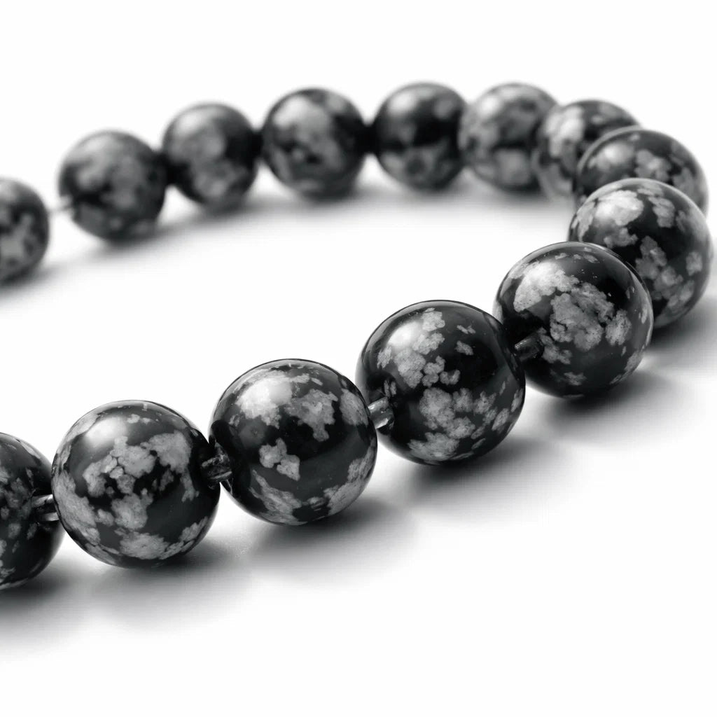 Premium Natural Snowflake Obsidian 8mm Bracelet, Vastu Remedy for Balance, Grounding & Emotional Healing