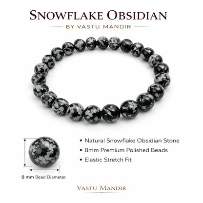 Premium Natural Snowflake Obsidian 8mm Bracelet, Vastu Remedy for Balance, Grounding & Emotional Healing