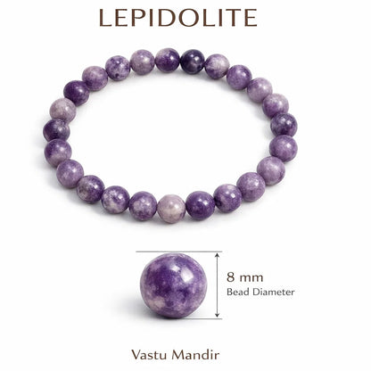 Premium Natural Lepidolite 8mm Bracelet, Vastu Remedy for Anxiety Relief, Emotional Balance & Peace