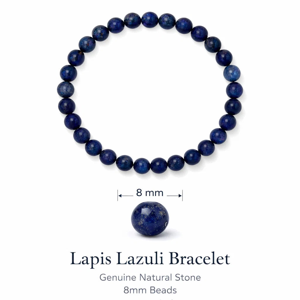 Pure Natural Lapis Lazuli Mala Bracelet (8mm), Vastu Remedy for Mental Clarity, Confidence & Spiritual Growth