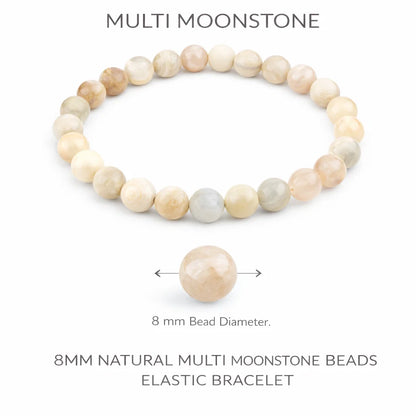 Natural Multi Moonstone Crystal Bracelet – Vastu Remedy for Intuition & Emotional Harmony | 8mm Beads