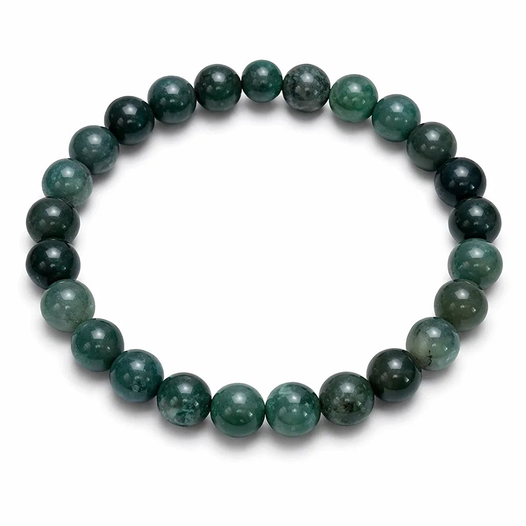 Natural Moss Agate Bracelet 8mm for Vastu Remedy & Prosperity — Heart Chakra Healing Stone for New Beginnings, Emotional Balance & Wealth Attraction By Vastu Mandir