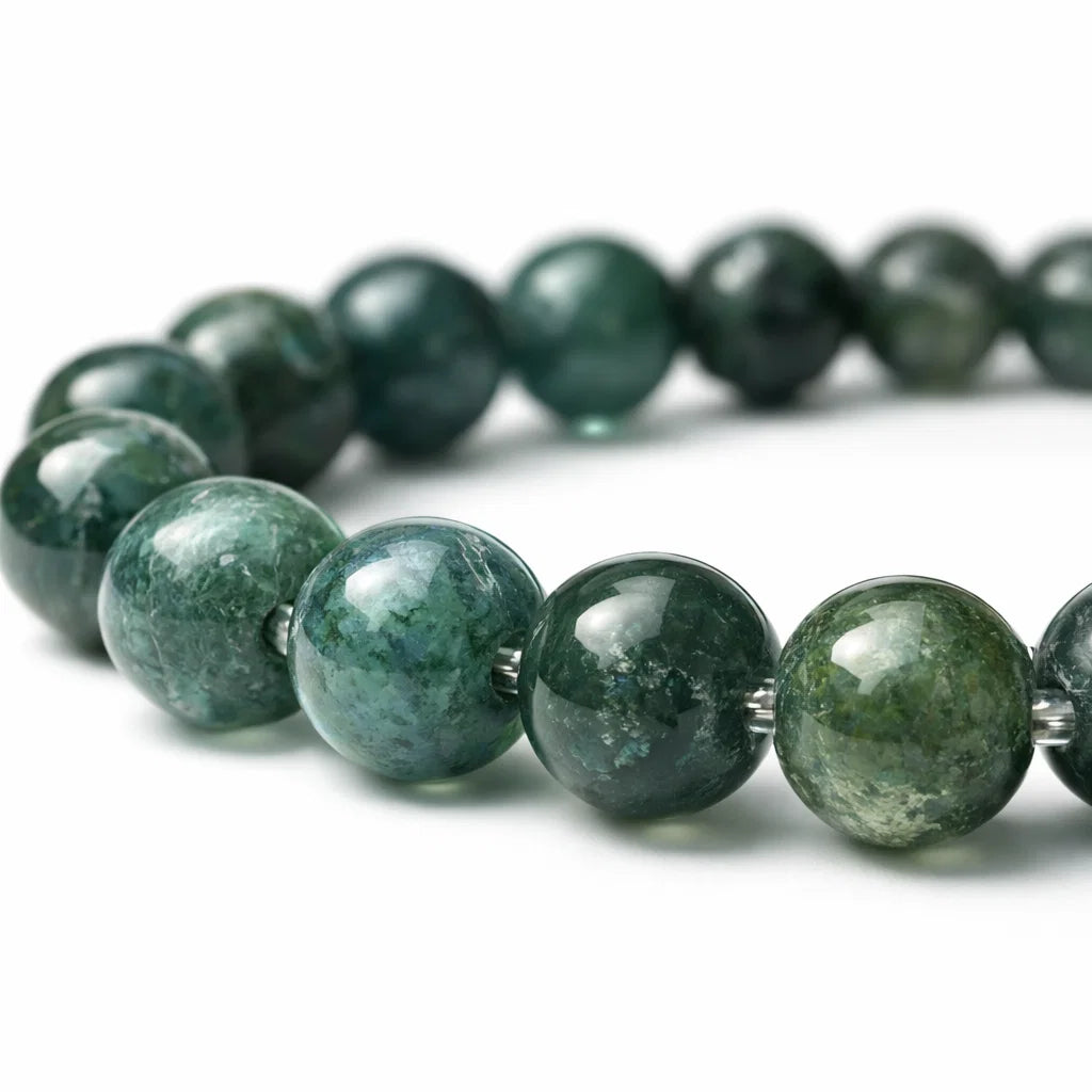 Natural Moss Agate Bracelet 8mm for Vastu Remedy & Prosperity — Heart Chakra Healing Stone for New Beginnings, Emotional Balance & Wealth Attraction By Vastu Mandir