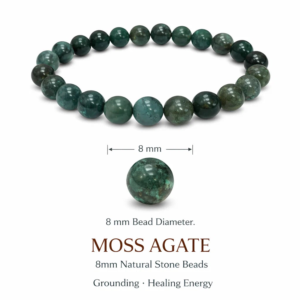 Natural Moss Agate Bracelet 8mm for Vastu Remedy & Prosperity — Heart Chakra Healing Stone for New Beginnings, Emotional Balance & Wealth Attraction By Vastu Mandir