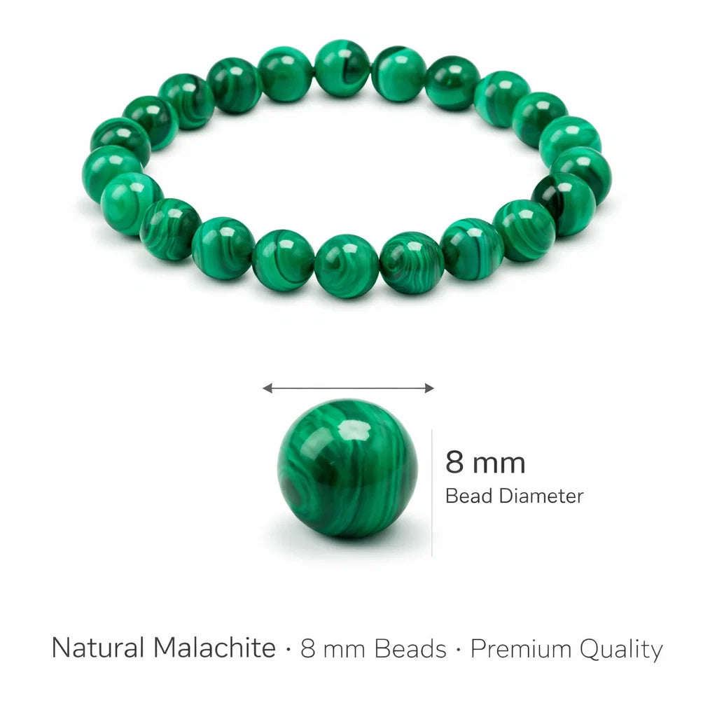 Premium Natural Malachite 8mm Bracelet, Vastu Remedy for Transformation, Heart Healing & Protection