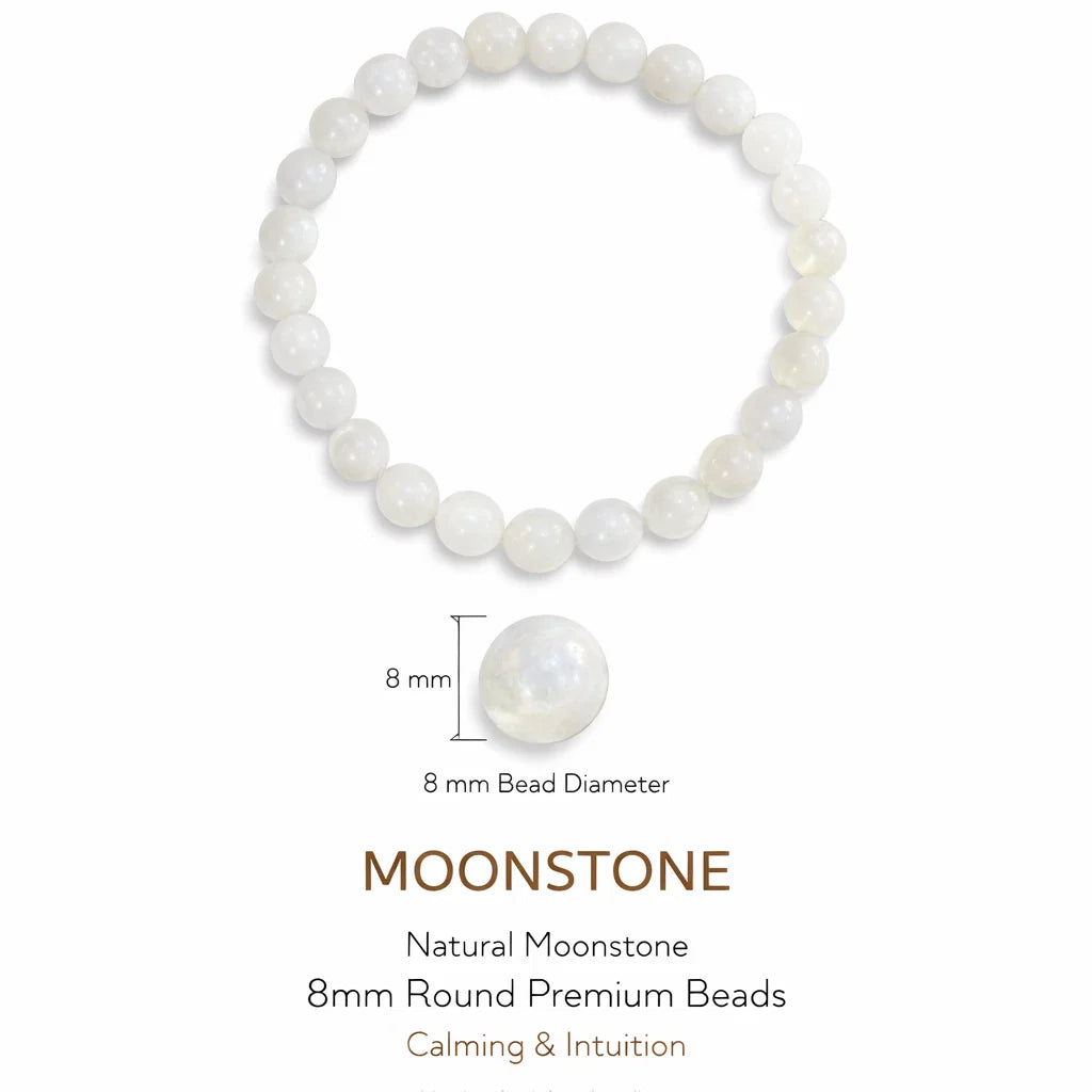 Premium Natural White Moonstone 8mm Bracelet for Intuition, New Beginnings & Feminine Energy