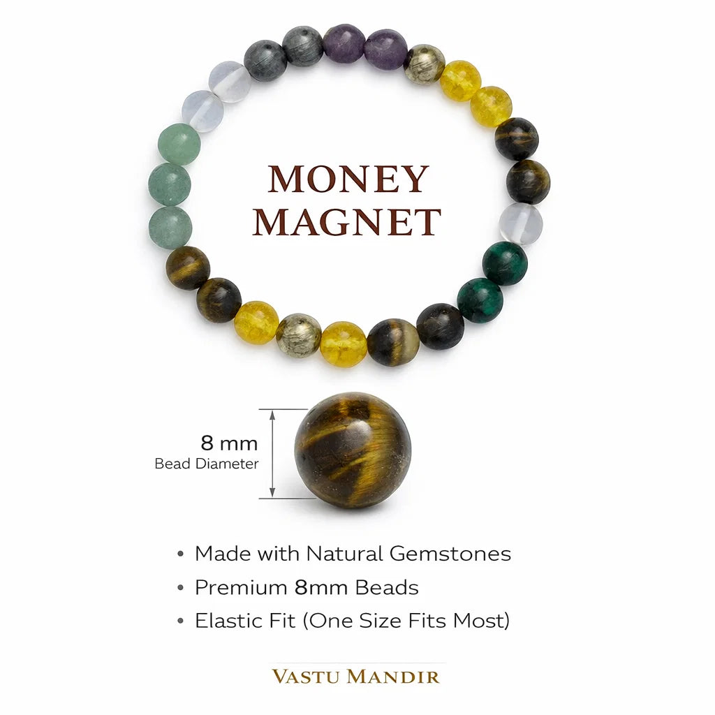 Premium Natural Money Magnet 8mm Bracelet Vastu Remedy for Wealth Attraction, Prosperity & Financial Success
