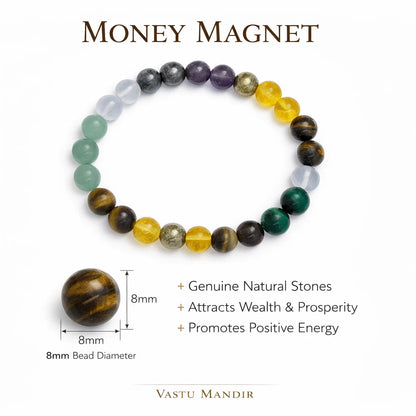 Premium Natural Money Magnet 8mm Bracelet Vastu Remedy for Wealth Attraction, Prosperity & Financial Success