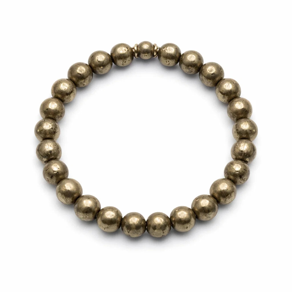 Premium Natural Pyrite 8mm Bead Bracelet, Vastu Remedy for Prosperity & Protection
