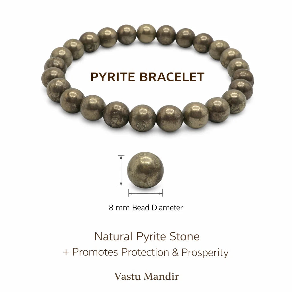 Premium Natural Pyrite 8mm Bead Bracelet, Vastu Remedy for Prosperity & Protection