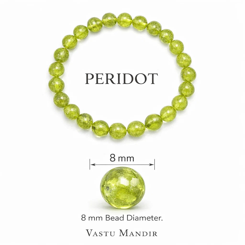 Natural Peridot Crystal Bracelet – Vastu Remedy for Abundance, Growth & Heart Opening | 8mm Beads