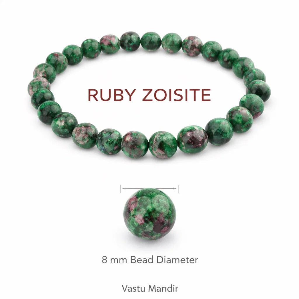 Premium Natural Ruby Zoisite 8mm Bead Bracelet Vastu Remedy for Energy & Heart Balance