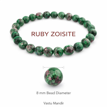 Premium Natural Ruby Zoisite 8mm Bead Bracelet Vastu Remedy for Energy & Heart Balance