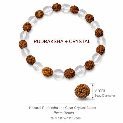Rudraksha Crystal Bracelet 8mm for Vastu Remedy & Spiritual Protection — Rudraksha with Clear Quartz for Stress Relief & Mental Clarity By Vastu Mandir