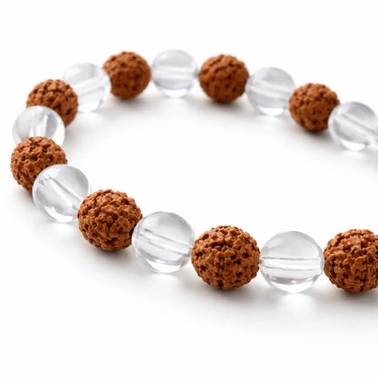 Rudraksha Crystal Bracelet 8mm for Vastu Remedy & Spiritual Protection — Rudraksha with Clear Quartz for Stress Relief & Mental Clarity By Vastu Mandir
