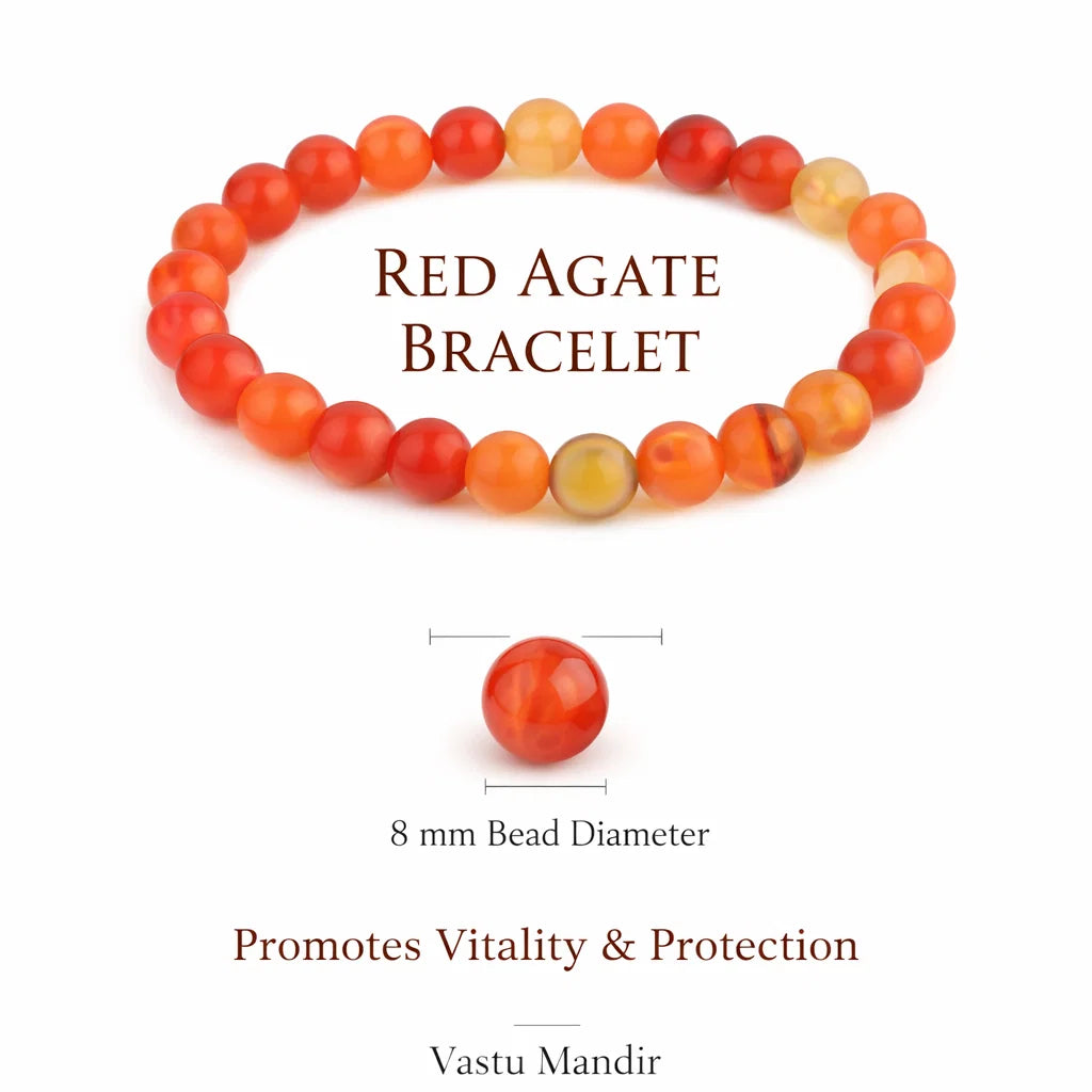 Premium Natural Red Agate 8mm Bracelet — Vastu Remedy for Strength, Courage & Emotional Balance