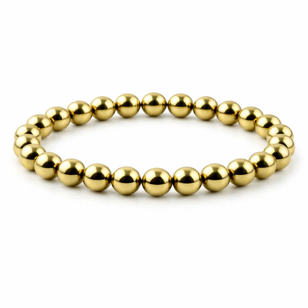 Premium Golden Pyrite 8mm Bead Bracelet, Vastu Remedy for Wealth Attraction, Prosperity & Solar Plexus Chakra — Natural Fools Gold Crystal Mala