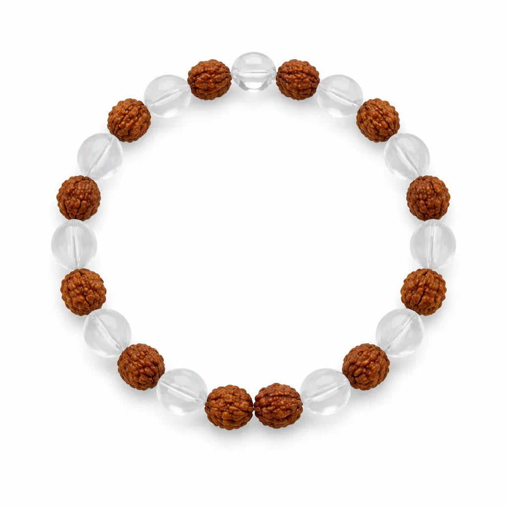 Rudraksha Crystal Bracelet 8mm for Vastu Remedy & Spiritual Protection — Rudraksha with Clear Quartz for Stress Relief & Mental Clarity By Vastu Mandir