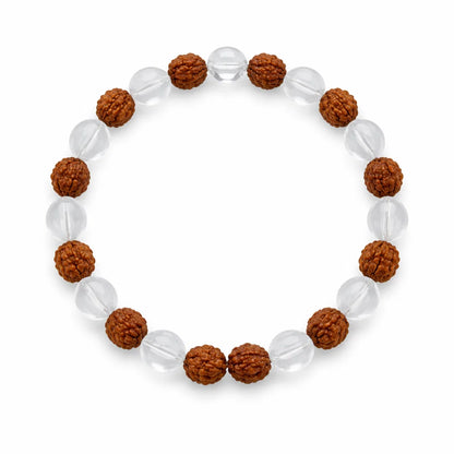Rudraksha Crystal Bracelet 8mm for Vastu Remedy & Spiritual Protection — Rudraksha with Clear Quartz for Stress Relief & Mental Clarity By Vastu Mandir