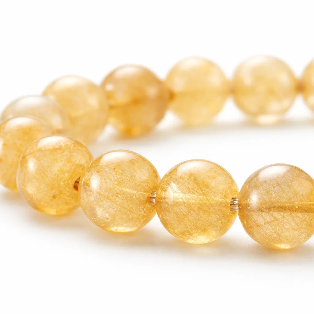 Natural Rutile Quartz Crystal Bracelet – Vastu Remedy for Clarity, Confidence & Decision Making | 8mm Beads