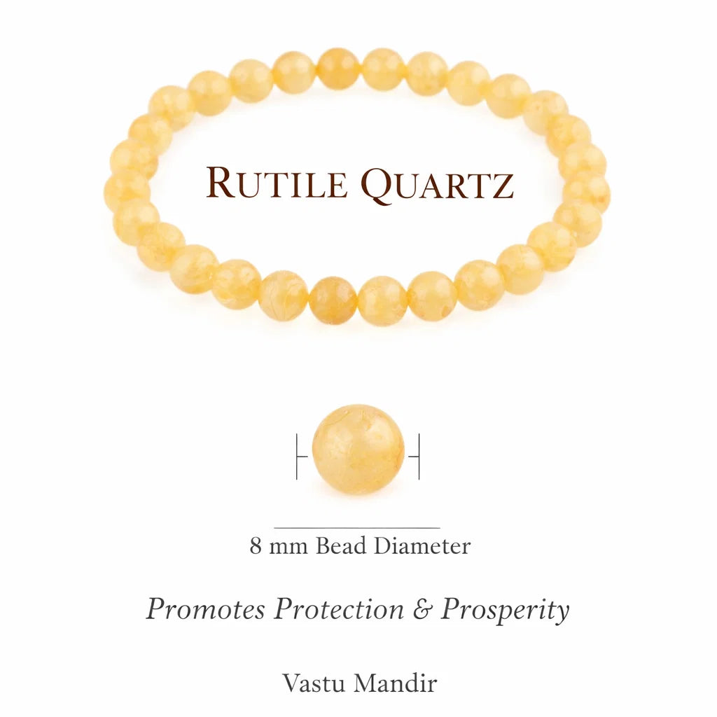 Natural Rutile Quartz Crystal Bracelet – Vastu Remedy for Clarity, Confidence & Decision Making | 8mm Beads