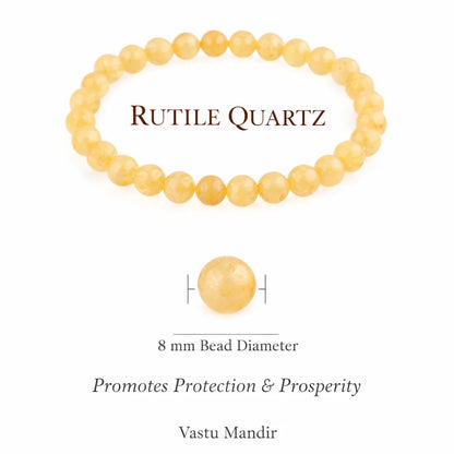 Natural Rutile Quartz Crystal Bracelet – Vastu Remedy for Clarity, Confidence & Decision Making | 8mm Beads