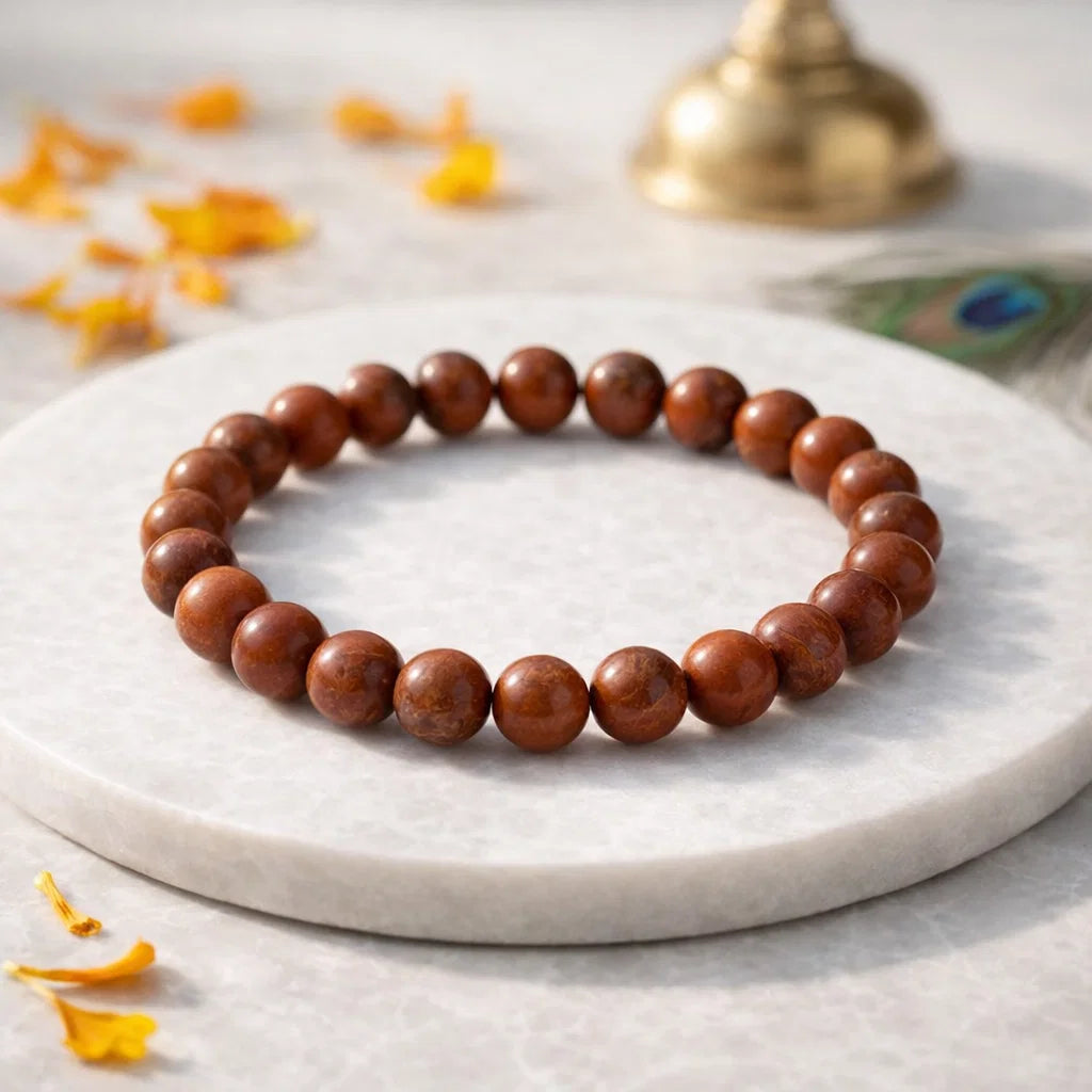 Natural Red Jasper Crystal Bracelet – Vastu Remedy for Grounding & Root Chakra | 8mm Beads