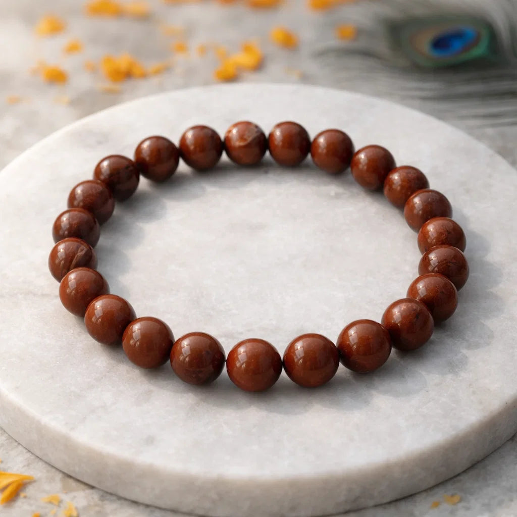 Natural Red Jasper Crystal Bracelet – Vastu Remedy for Grounding & Root Chakra | 8mm Beads