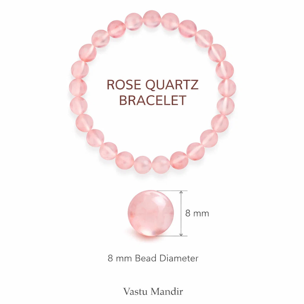 Premium Rose Quartz 8mm Bead Bracelet, Vastu Remedy for Love, Heart Healing & Relationships — Natural Pink Crystal Mala
