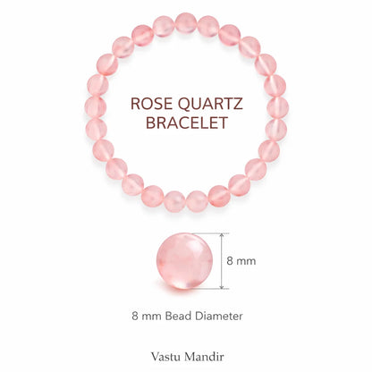 Premium Rose Quartz 8mm Bead Bracelet, Vastu Remedy for Love, Heart Healing & Relationships — Natural Pink Crystal Mala