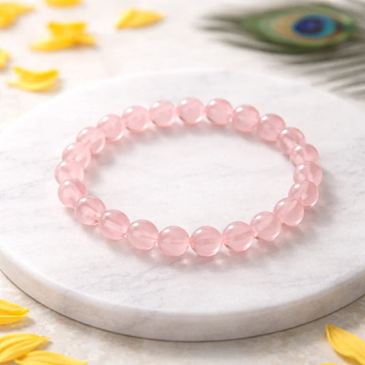 Premium Rose Quartz 8mm Bead Bracelet, Vastu Remedy for Love, Heart Healing & Relationships — Natural Pink Crystal Mala