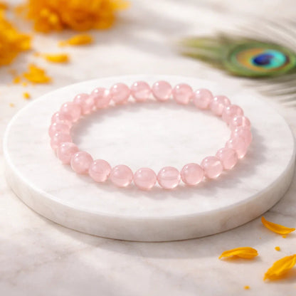 Premium Rose Quartz 8mm Bead Bracelet, Vastu Remedy for Love, Heart Healing & Relationships — Natural Pink Crystal Mala