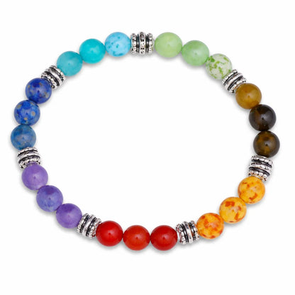 Premium Seven Chakra 8mm Bead Bracelet, Vastu Remedy for Complete Energy Balance & Chakra Alignment — Natural 7 Stone Crystal Mala