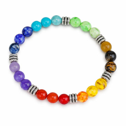 Premium Seven Chakra 8mm Bead Bracelet, Vastu Remedy for Complete Energy Balance & Chakra Alignment — Natural 7 Stone Crystal Mala