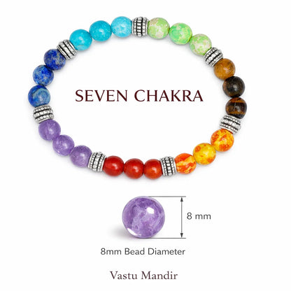 Premium Seven Chakra 8mm Bead Bracelet, Vastu Remedy for Complete Energy Balance & Chakra Alignment — Natural 7 Stone Crystal Mala