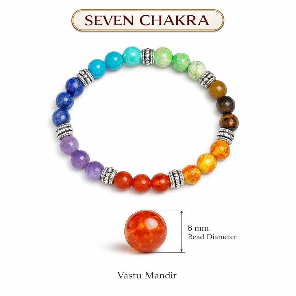 Premium Seven Chakra 8mm Bead Bracelet, Vastu Remedy for Complete Energy Balance & Chakra Alignment — Natural 7 Stone Crystal Mala