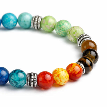 Premium Seven Chakra 8mm Bead Bracelet, Vastu Remedy for Complete Energy Balance & Chakra Alignment — Natural 7 Stone Crystal Mala