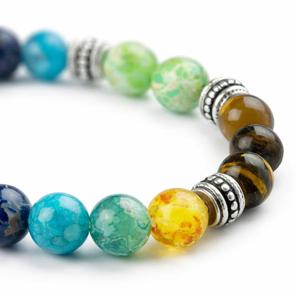 Premium Seven Chakra 8mm Bead Bracelet, Vastu Remedy for Complete Energy Balance & Chakra Alignment — Natural 7 Stone Crystal Mala